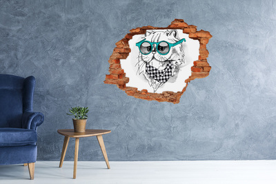 Hole in the wall decal Cat with glasses