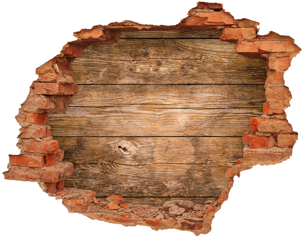 Hole in the wall decal Wooden background