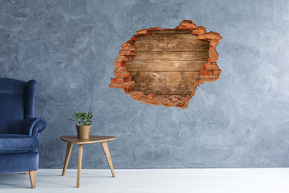 Hole in the wall decal Wooden background