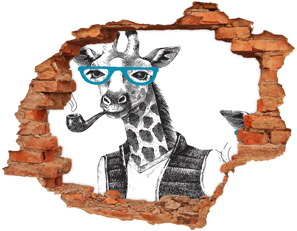 Hole wall sticker Giraffe with Glasses and Pipe