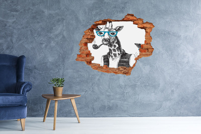 Hole wall sticker Giraffe with Glasses and Pipe