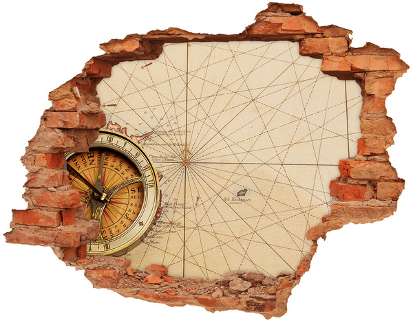 Hole wall sticker Compass on the map