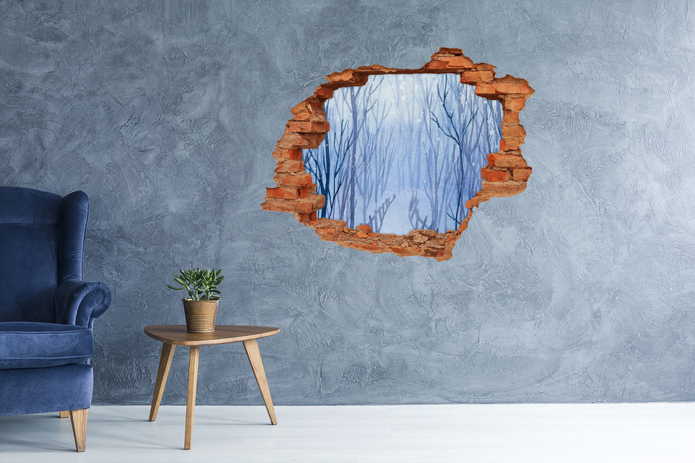 Hole wall sticker Forest brick in winter