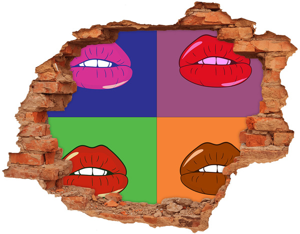 Hole wall sticker Colorful lips