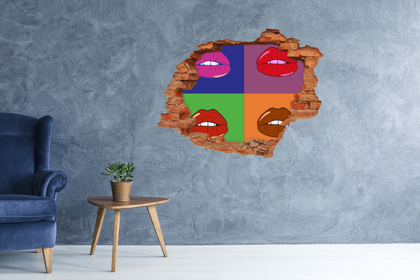 Hole wall sticker Colorful lips