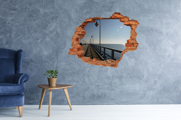 3D wall hole wallpaper Sea view from the pier
