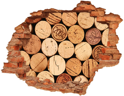 3D wall hole wallpaper Wine corks behind the wall
