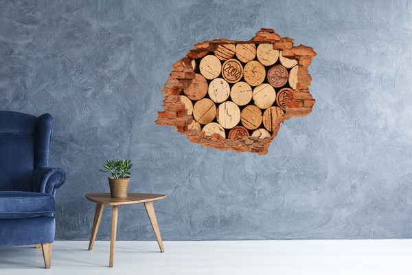 3D wall hole wallpaper Wine corks behind the wall