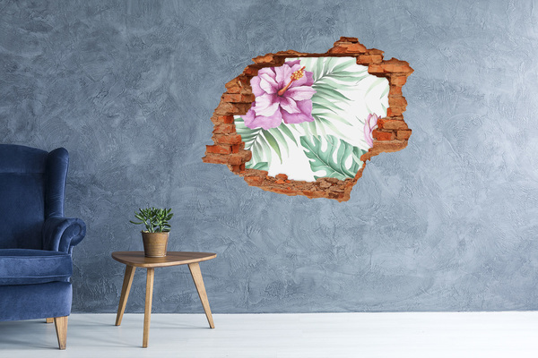 Hole in the wall decal Hawaiian flowers