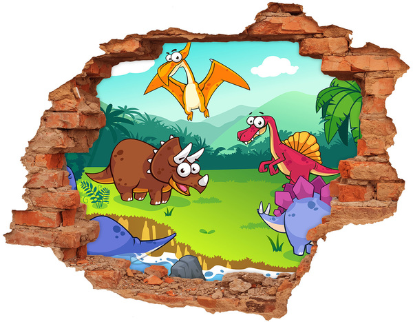 Hole in the wall decal Dinosaurs in a prehistoric landscape