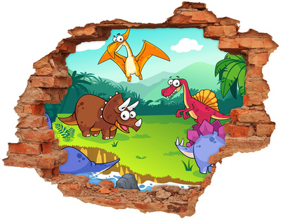 Hole in the wall decal Dinosaurs in a prehistoric landscape