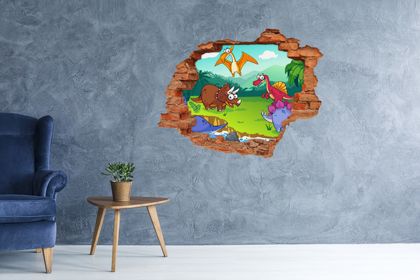 Hole in the wall decal Dinosaurs in a prehistoric landscape