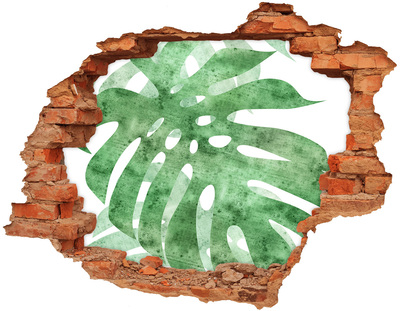3D wall hole wallpaper Green leaf in a damaged wall