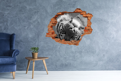 3D wall hole wallpaper The face of the tiger