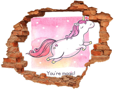 Hole in the wall decal Pink unicorn