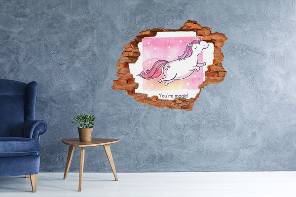 Hole in the wall decal Pink unicorn