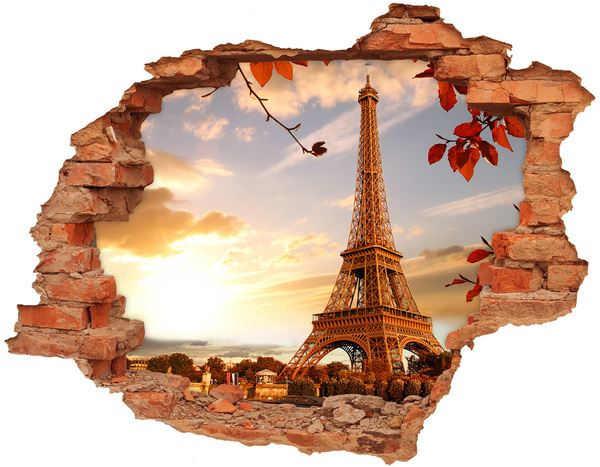 Hole wall sticker The Eiffel Tower in the setting sun