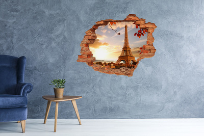 Hole wall sticker The Eiffel Tower in the setting sun