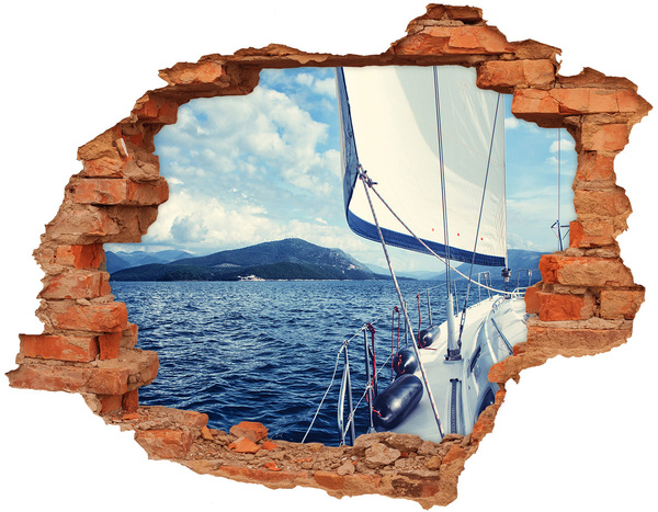 Hole in the wall decal Yacht against the background of the sea