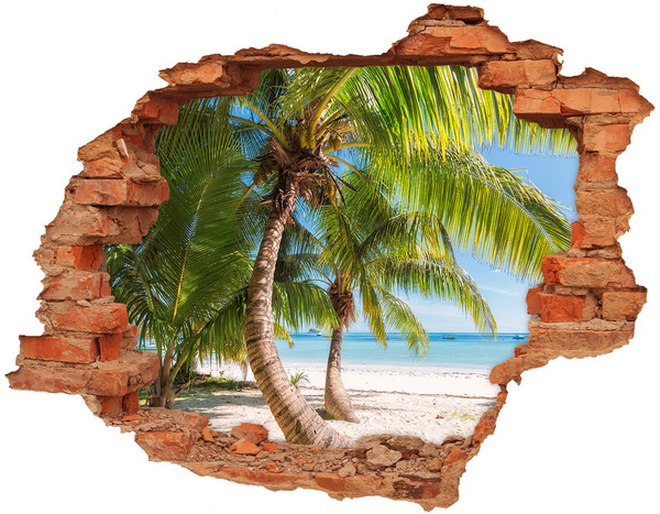 Hole wall sticker Tropical beach with palm trees