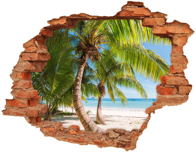 Hole wall sticker Tropical beach with palm trees