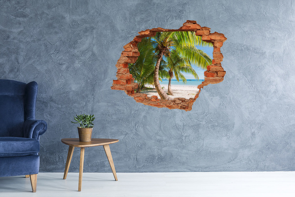 Hole wall sticker Tropical beach with palm trees