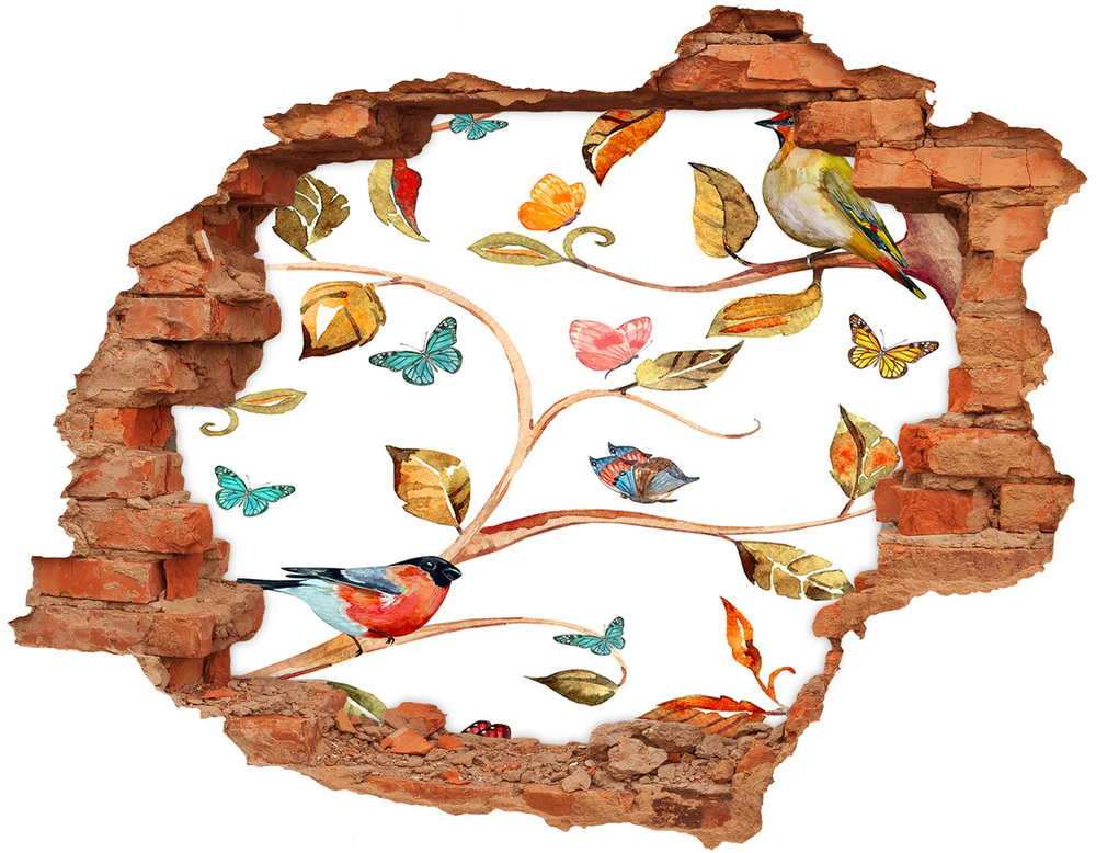 Hole wall sticker Birds and butterflies