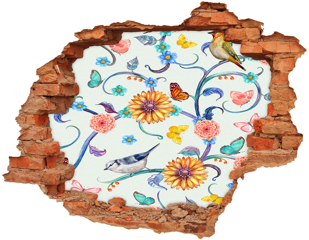 Hole wall sticker Flowers and birds