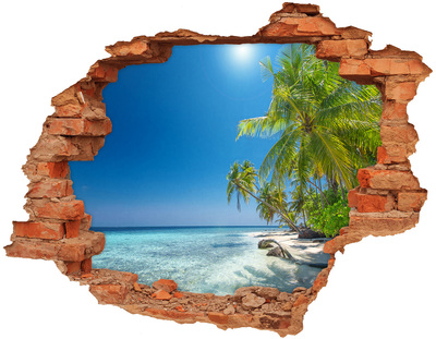 Hole wall sticker Tropical beach with palm trees