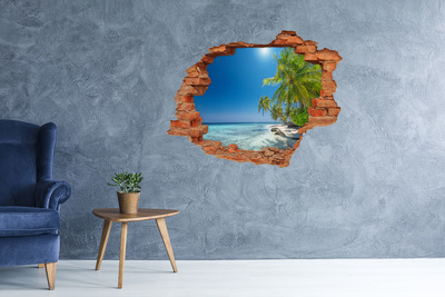 Hole wall sticker Tropical beach with palm trees