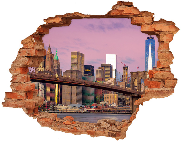3D wall hole View of the Brooklyn Bridge in New York