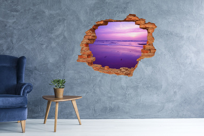 3D wall hole Sunset over the sea