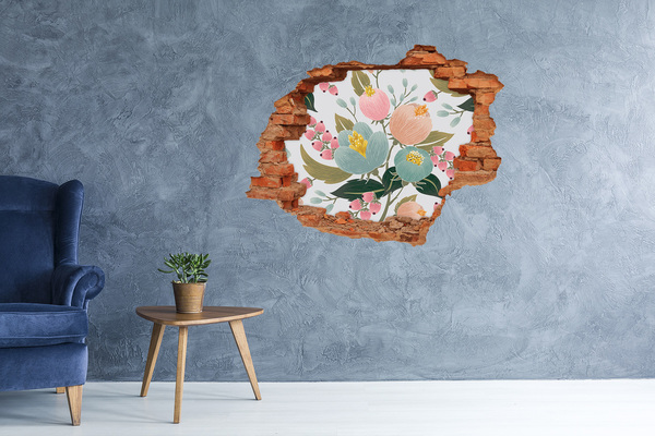 Hole in the wall decal Floral mural in a damaged wall