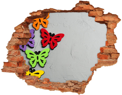 Hole in the wall sticker Colorful butterflies in a hole in the wall