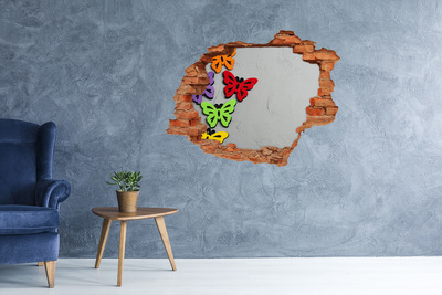 Hole in the wall sticker Colorful butterflies in a hole in the wall