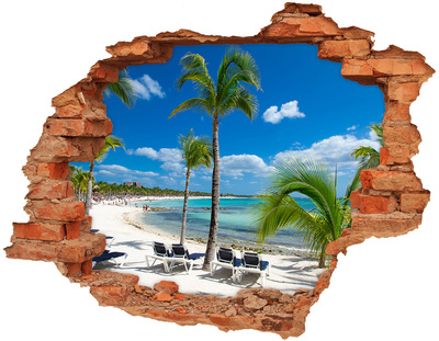 Hole in the wall decal Paradise beach with palm trees