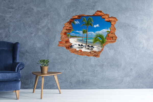 Hole in the wall decal Paradise beach with palm trees