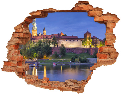 Hole in the wall sticker A castle by the river in the night scenery