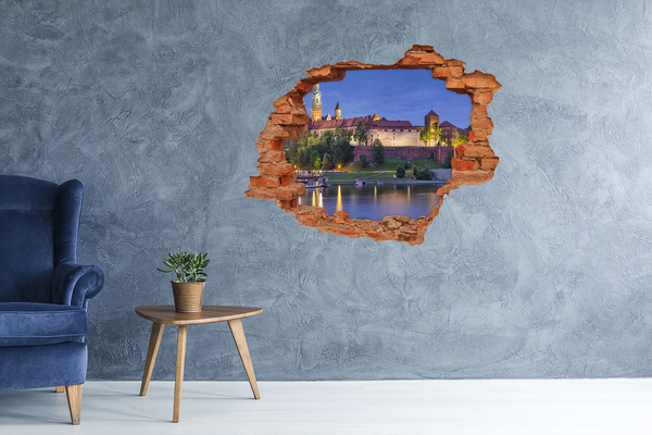 Hole in the wall sticker A castle by the river in the night scenery