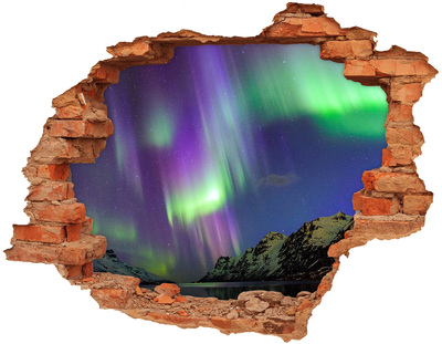 3D wall hole wallpaper Aurora Borealis over the mountains