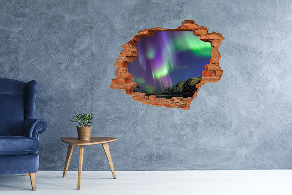 3D wall hole wallpaper Aurora Borealis over the mountains