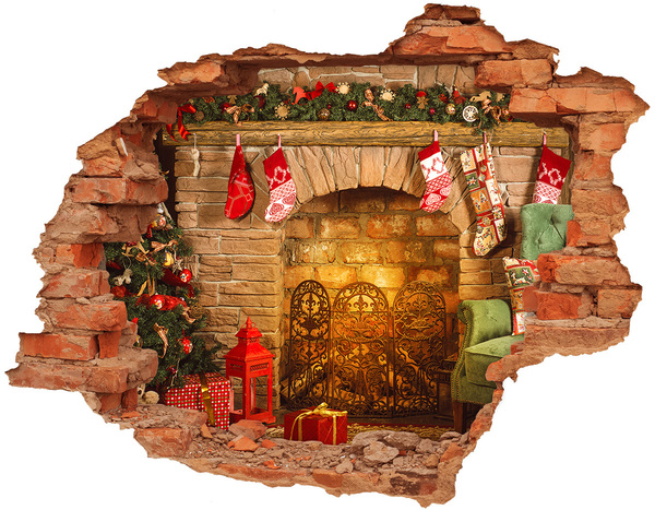 Hole in the wall sticker A fireplace with a Christmas atmosphere
