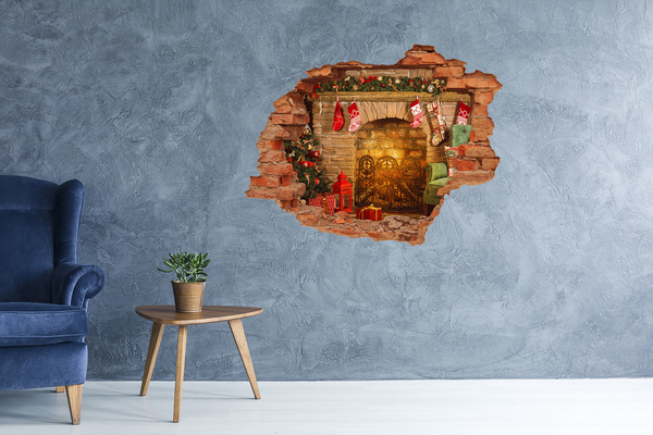 Hole in the wall sticker A fireplace with a Christmas atmosphere