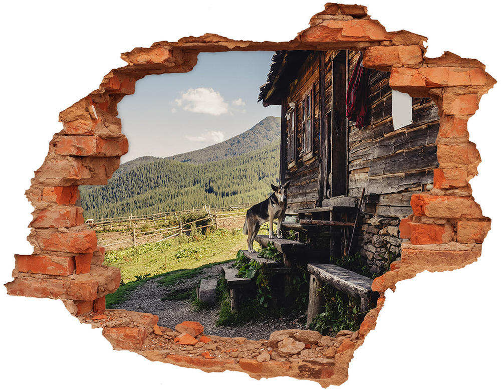 Hole in the wall decal Wooden mountain house