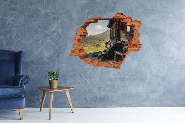 Hole in the wall decal Wooden mountain house