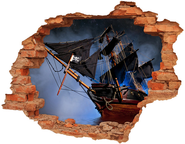 3D wall hole wallpaper Pirate Ship in a Hole in the Wall