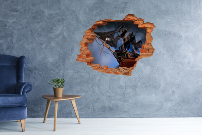 3D wall hole wallpaper Pirate Ship in a Hole in the Wall