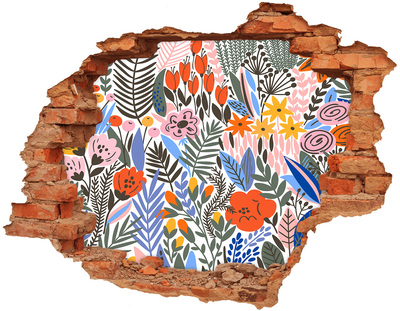 3D wall hole wallpaper Flower Mural Through a Hole in the Wall