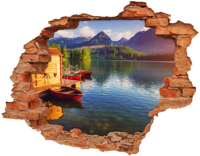 Hole wall sticker Mountain landscape with boats