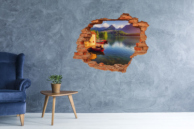 Hole wall sticker Mountain landscape with boats